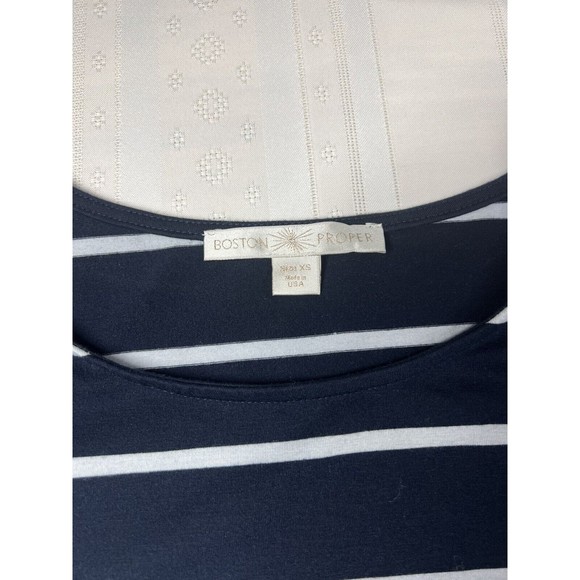 Boston Proper Striped Top XS Navy White Long Sleeve Preppy Womens Blouse - Picture 2 of 6